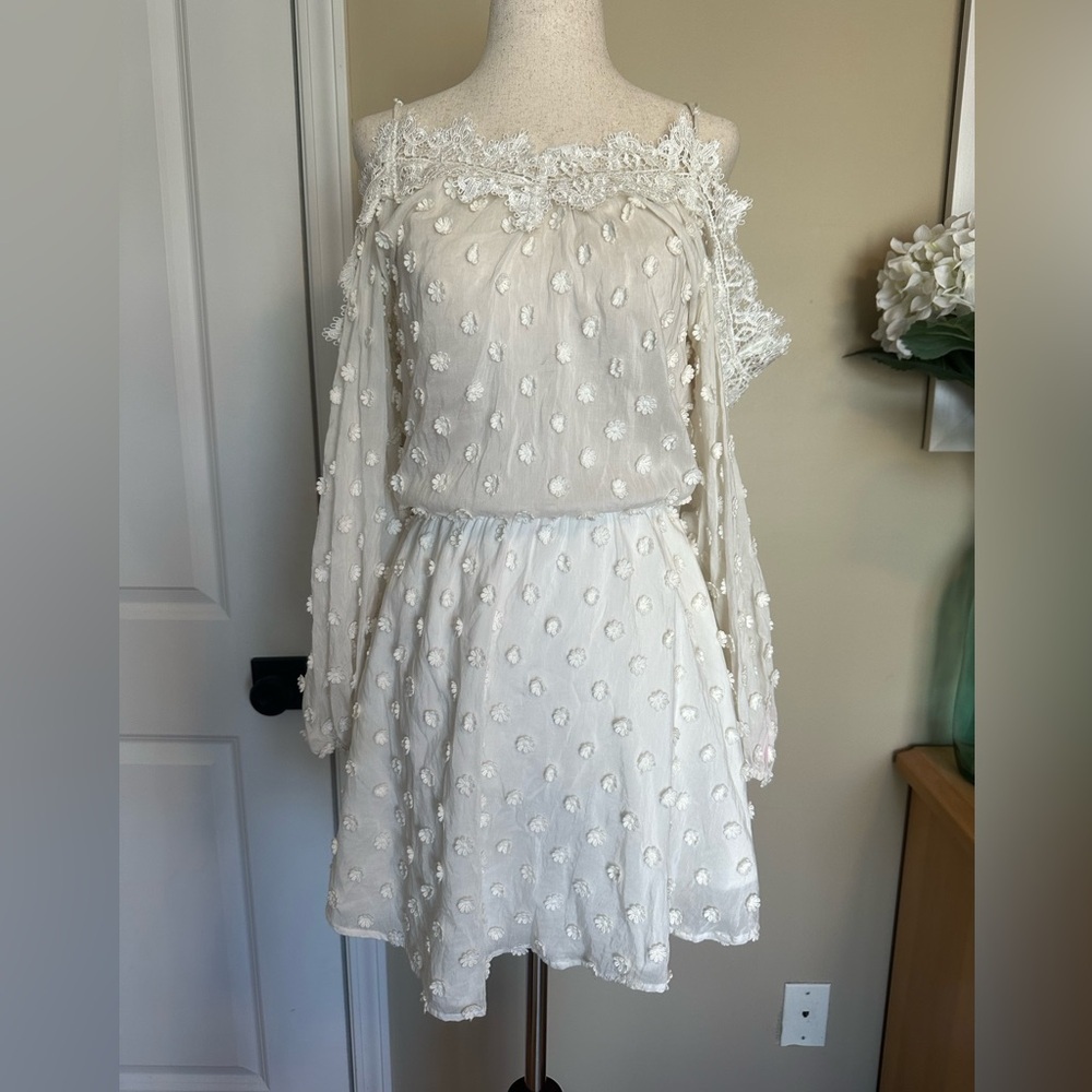 Karina Grimaldi White Floral Lace Detailed Sheer Long Sleeve Mini Dress XS - Picture 3 of 8